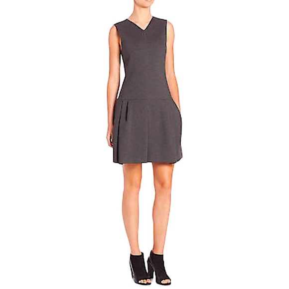 VINCE.EUC. “Ponte” pleated drop waist midi dress.Sleeveless.Charcoal grey.Size 0 - Picture 3 of 15